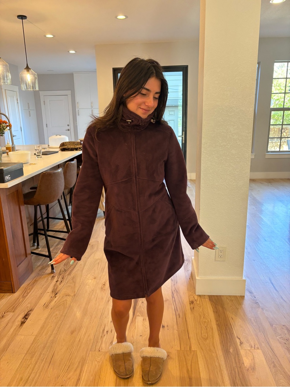 Athleta Plush Teddy Long Jacket - Deep Plum